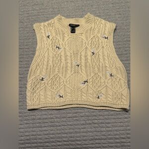 Forever 21 Tan Sleeveless Sweater/Vest with Embroidered Flowers